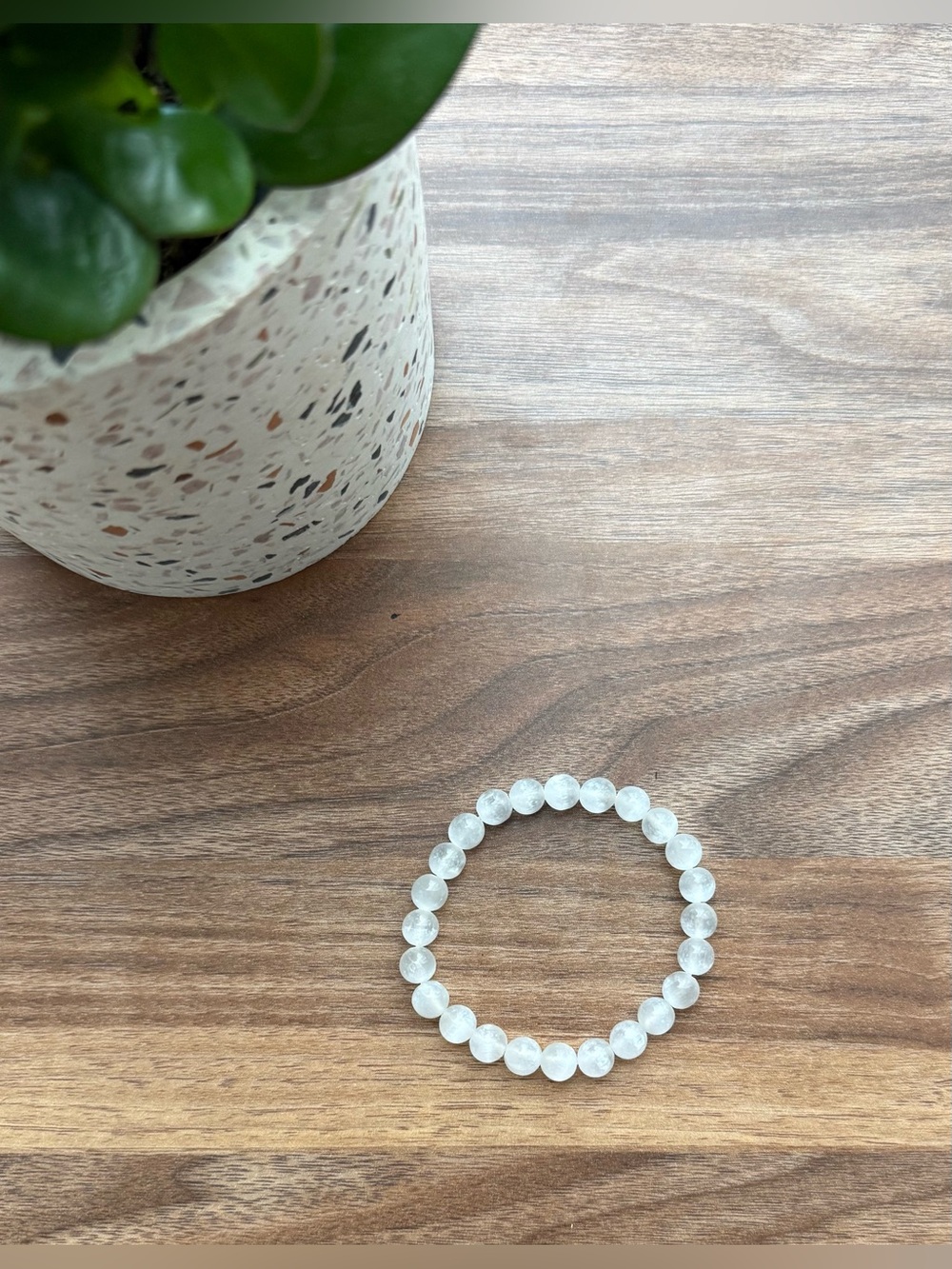 Selenite Crystal Beaded Stretch Bracelet White Healing Stone